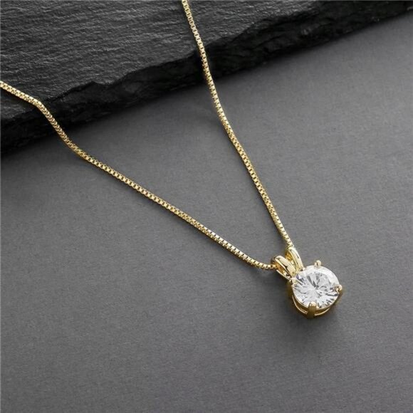 Cubic Zirconia Crystal Gold Pendant Necklace for Women, 2 Carat CZ - Picture 6 of 8